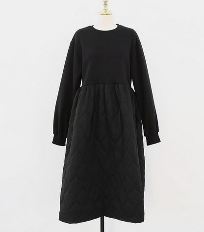 フレンチ スウェット× キルティング 起毛 ワンピース◆　全2色