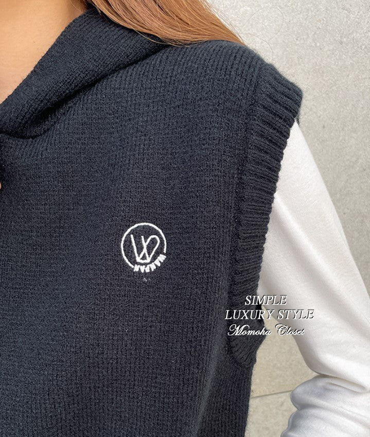 フーディー ロゴ刺繍 ベスト＆ スカート ニット セットアップ◆