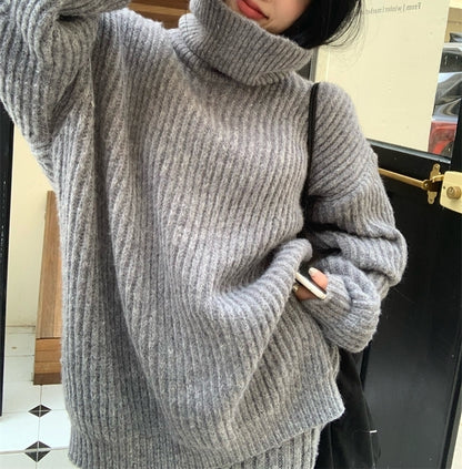 ニット セットアップ 2色 タートル セーター スカート 冬 cr7125