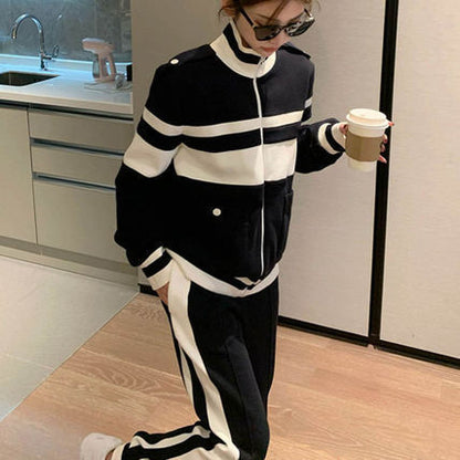 スポーツ セットアップ バイカラー ジャージ ラフ ハイネック
