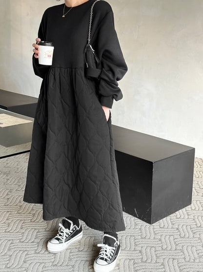 フレンチ スウェット× キルティング 起毛 ワンピース◆　全2色